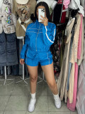 Sexy Long Sleeve Zipper Contrast Color Ribbon Two-Piece City Sport Set