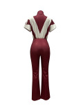 Spring/Summer Short-sleeved Stitching Contrast Color Jumpsuit