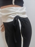 Casual Striped Patchwork Color Matching Vest Flared Trousers Set