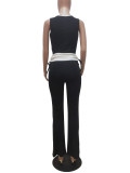 Casual Striped Patchwork Color Matching Vest Flared Trousers Set