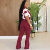 Spring/Summer Short-sleeved Stitching Contrast Color Jumpsuit