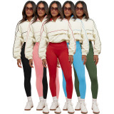 Women's Drawstring Waist Nylon Top Yoga Pants Sports Casual Two-Piece Suit