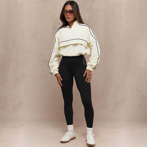 Women's Drawstring Waist Nylon Top Yoga Pants Sports Casual Two-Piece Suit