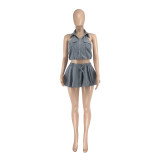 Summer Backless Bubble Skirt Ultra-short Mini Skirt Set