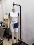 Casual Denim Patchwork Short Sleeved Top and Shorts Two-piece