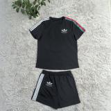Casual Pocket Simple Embroidery Sports Short-sleeved Shorts Set
