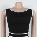 Solid Color Sleeveless Crop Top Wide-leg Pants Two-piece Set