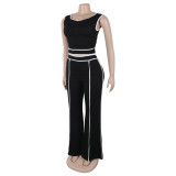 Solid Color Sleeveless Crop Top Wide-leg Pants Two-piece Set