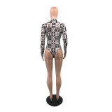 Highly Elastic Soft Sexy See-through Printed Mesh One Piece Playsuits