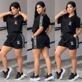 Fashion Embroidery Two-piece Short Set with Pocket