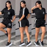 Fashion Embroidery Two-piece Short Set with Pocket