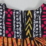 Print Fungus Back Slit Contrast Color Midi Dress