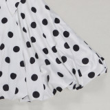 Solid Polka Dot Printed Halter Backless Bubble Mini Dress