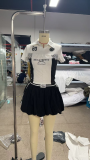 Lace Letters Printed Button Top Drawn To You Skort Set