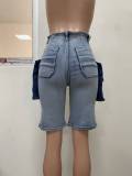 Women's Cargo Zipper Y2K Jeans Straight Leg Multi Pockets Denim Short