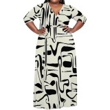 1 Piece Custom Casual Digital Printing V Neck Plus Size Maxi Dress with Belted
