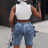 Women's Cargo Zipper Y2K Jeans Straight Leg Multi Pockets Denim Short