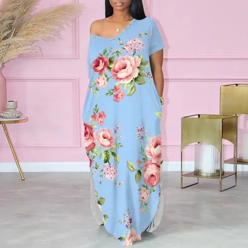1 Piece Custom Casual Digital Printing V Neck Maxi Dress