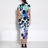 1 Piece Custom Casual Digital Printing O Neck Midi Dress