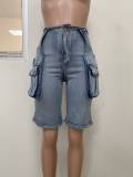 Women's Cargo Zipper Y2K Jeans Straight Leg Multi Pockets Denim Short