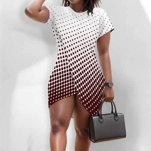 1 Piece Custom Casual Digital Printing Short Sleeve O Neck Irregular Club Dress