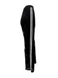 Womens Athletic Stripe Black Lace Straight Pants