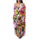 1 Piece Custom Casual Digital Printing V Neck Maxi Dress With Pockets