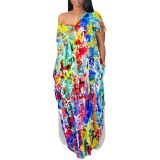 1 Piece Custom Casual Digital Printing V Neck Maxi Dress With Pockets