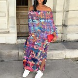 1 Piece Custom Casual Digital Printing Off Shoulder Maxi Dresses