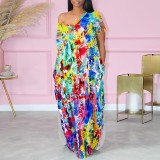 1 Piece Custom Casual Digital Printing V Neck Maxi Dress With Pockets