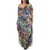 1 Piece Custom Casual Digital Printing V Neck Maxi Dress With Pockets