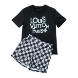 Fashion Flocking High Elastic Round Neck Casual Shorts Set