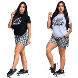 Fashion Flocking High Elastic Round Neck Casual Shorts Set