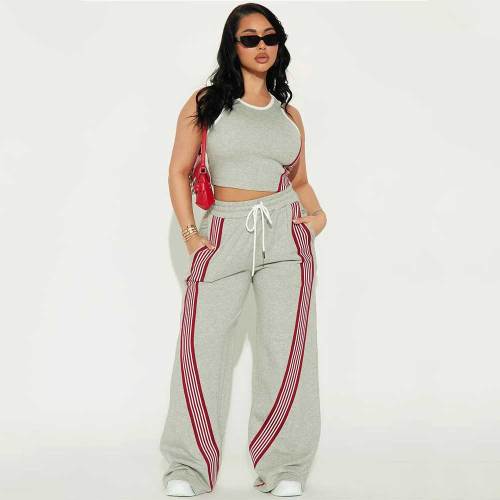 Casual Sleeveless Vest and Side Stripe Sports Trousers Two-piece Set