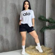 Summer Black Embroidered Round Neck Short Sleeve Shorts Set