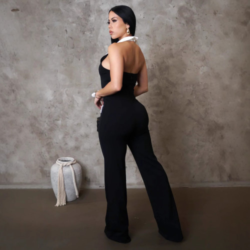 Stitching Long-sleeved Sports Fitness Jumpsuit