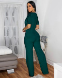 Solid Large Button Short-sleeved Sports Jumpsuit