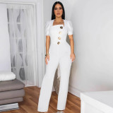 Solid Large Button Short-sleeved Sports Jumpsuit