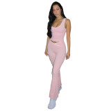 Contrast Color Flared Pants Yoga Running Fitness Clothing Two-piece
