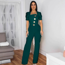 Solid Large Button Short-sleeved Sports Jumpsuit Solid Large Button Short-sleeved Sports Jumpsuit