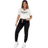 Casual Embroidered V-Neck Top Belt Cuffed Trousers Set