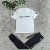 Casual Embroidered V-Neck Top Belt Cuffed Trousers Set