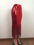 Sequin Tassel Midi Skirt Women Bodycon High Waist Party Club Skirts