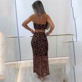 Leopard Print Wrapped Hollow Out Mesh Sexy Dress