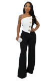 Solid Color Gold Accent Button Strapless Jumpsuit