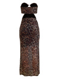 Leopard Print Wrapped Hollow Out Mesh Sexy Dress