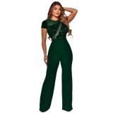 Women's Elegant Irregular Sequined Wide-leg Short-sleeved Jumpsuit