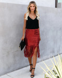 Sequin Tassel Midi Skirt Women Bodycon High Waist Party Club Skirts