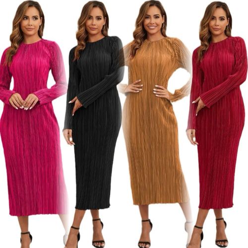 Casual Solid Color Long Sleeve Mid Dress