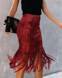 Sequin Tassel Midi Skirt Women Bodycon High Waist Party Club Skirts